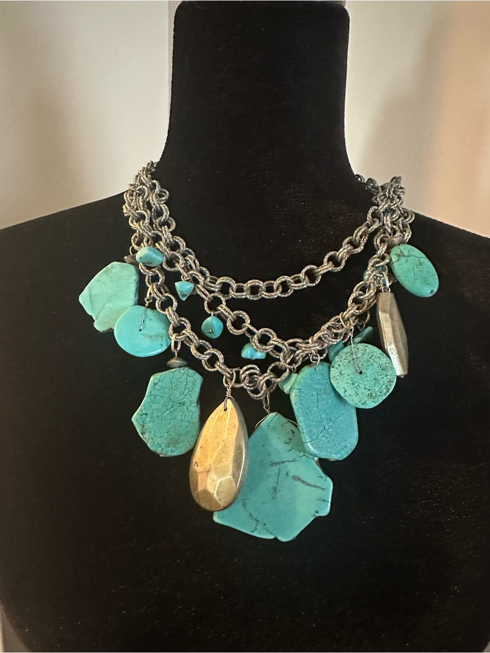 Chunky Turquoise color Multi-Chain Statement Necklace